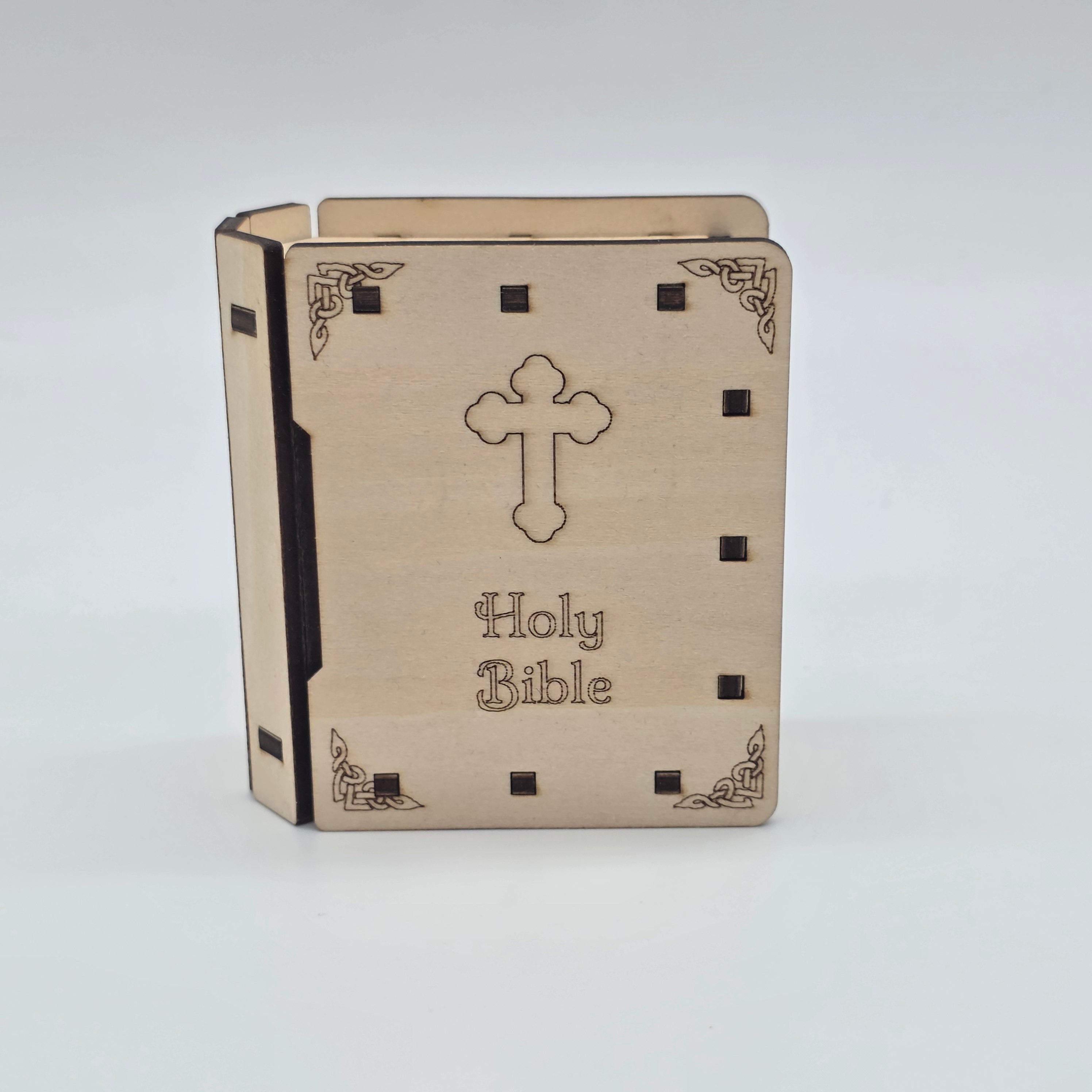 Holy Bible Laser Engraved Wood Favor Box Party Favor 12pk - Baptism Christening Communion Party Gift & Keepsake
