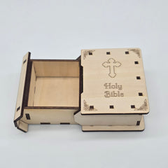 Holy Bible Laser Engraved Wood Favor Box Party Favor 12pk - Baptism Christening Communion Party Gift & Keepsake