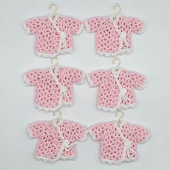 Handmade Mini Crochet Jacket Party Favors | 6pc Pink & White Party Gift Set - Tiny Crochet Favors for Baby Shower Gifts