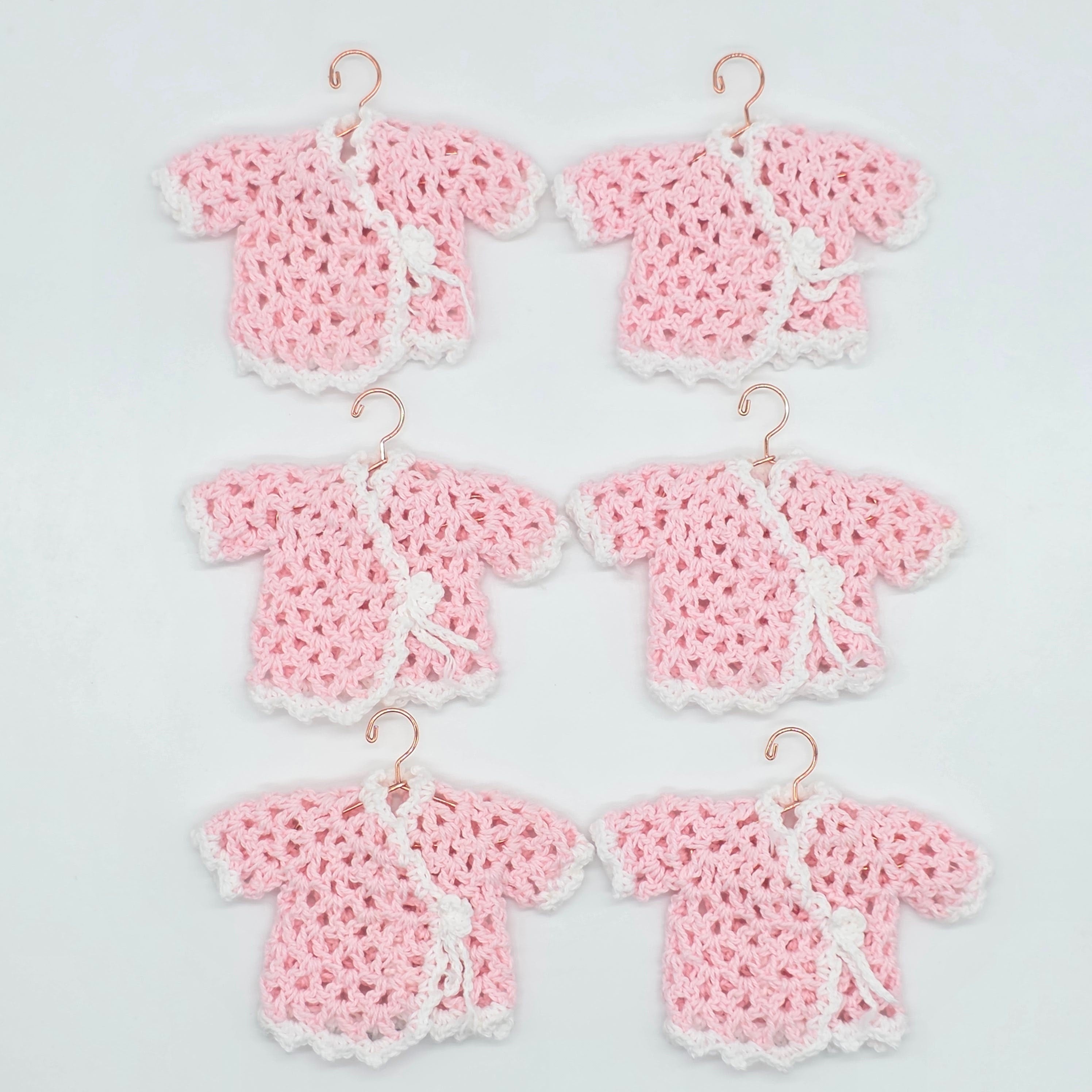 Handmade Mini Crochet Jacket Party Favors | 6pc Pink & White Party Gift Set - Tiny Crochet Favors for Baby Shower Gifts