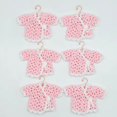 Handmade Mini Crochet Jacket Party Favors | 6pc Pink & White Party Gift Set - Tiny Crochet Favors for Baby Shower Gifts