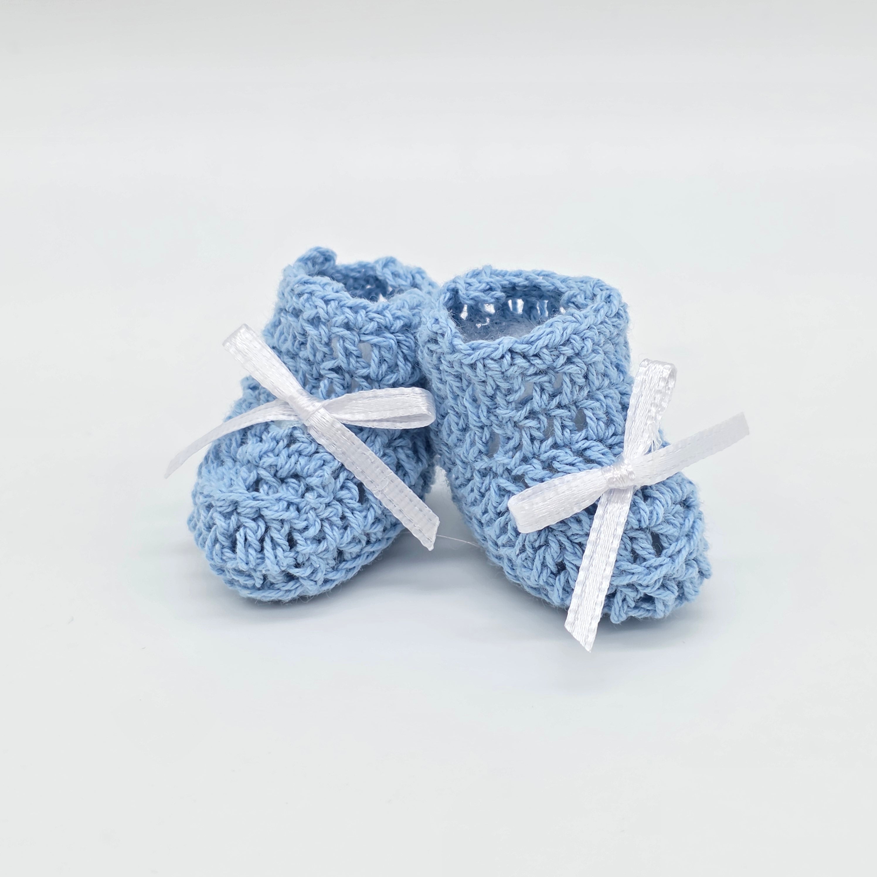 Tiny Baby Blue Crochet Knit Baby Booties Party Gifts with Lace - Baby Booty Party Favors - 6 Pairs