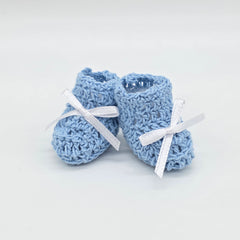 Tiny Baby Blue Crochet Knit Baby Booties Party Gifts with Lace - Baby Booty Party Favors - 6 Pairs