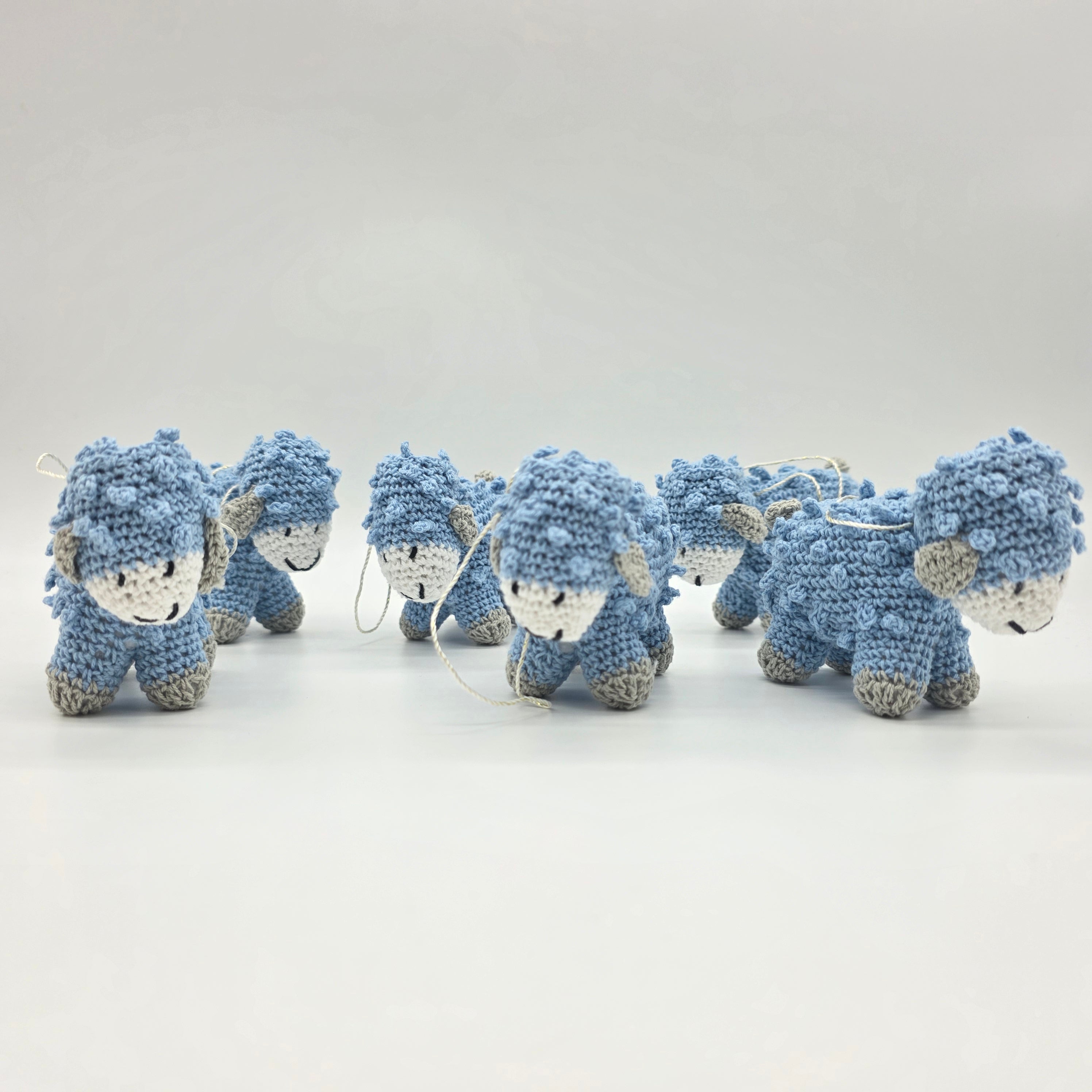 Tiny Blue Crochet Lamb Party Favor - Hanging Sheep Party Gift - Blue Baby Lamb with Drawstring - Set of 6 Crochet Favors