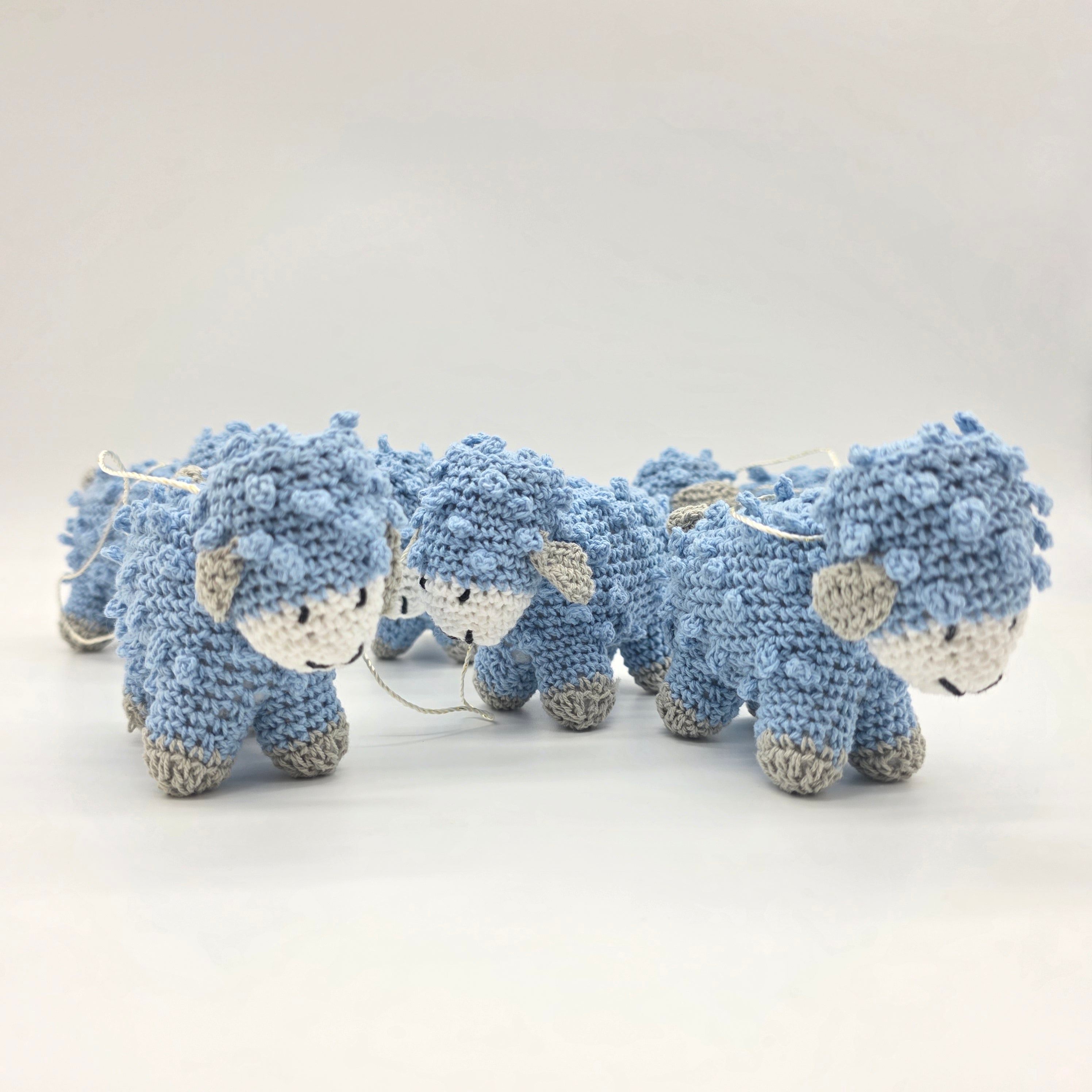 Tiny Blue Crochet Lamb Party Favor - Hanging Sheep Party Gift - Blue Baby Lamb with Drawstring - Set of 6 Crochet Favors