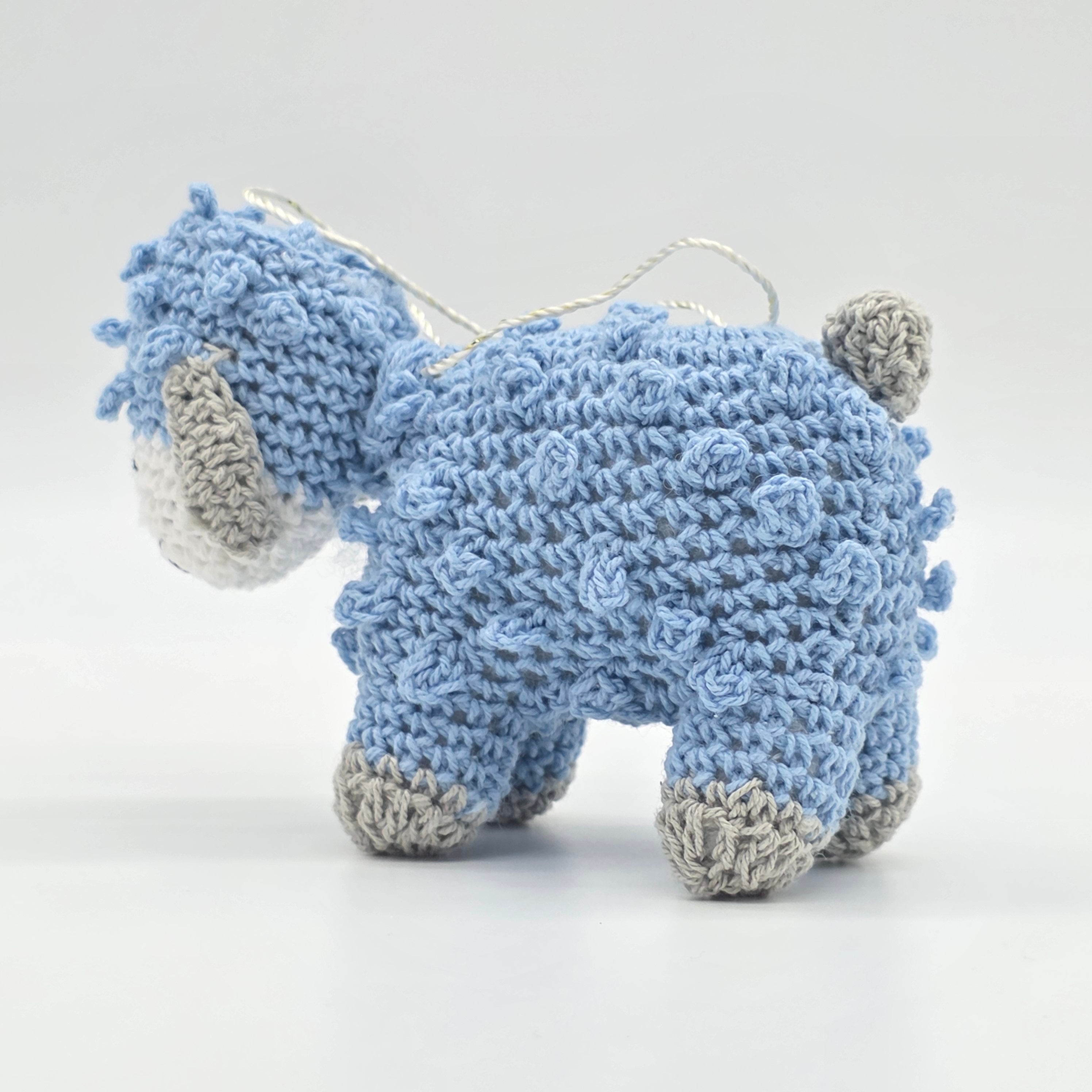 Tiny Blue Crochet Lamb Party Favor - Hanging Sheep Party Gift - Blue Baby Lamb with Drawstring - Set of 6 Crochet Favors