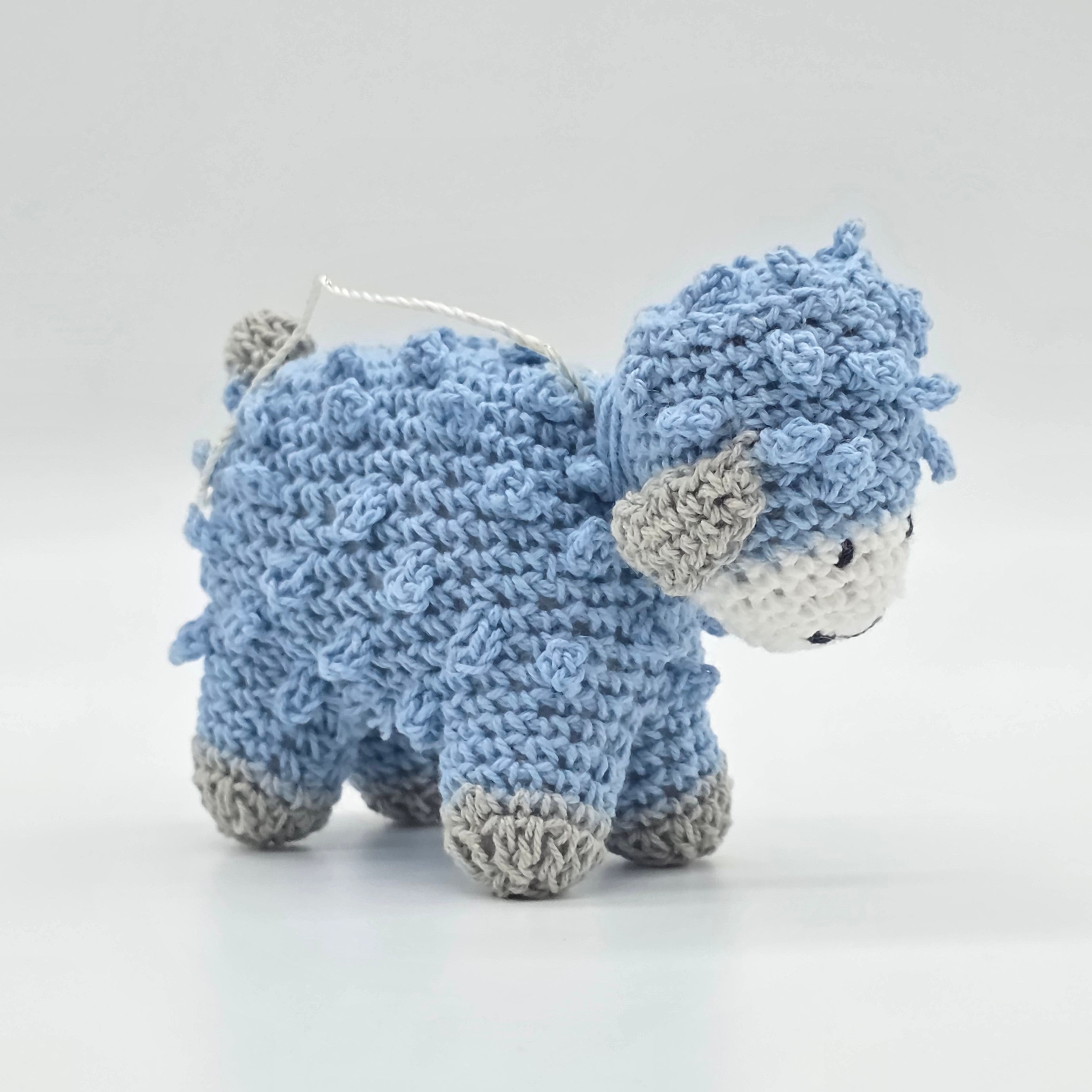 Tiny Blue Crochet Lamb Party Favor - Hanging Sheep Party Gift - Blue Baby Lamb with Drawstring - Set of 6 Crochet Favors