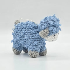 Tiny Blue Crochet Lamb Party Favor - Hanging Sheep Party Gift - Blue Baby Lamb with Drawstring - Set of 6 Crochet Favors