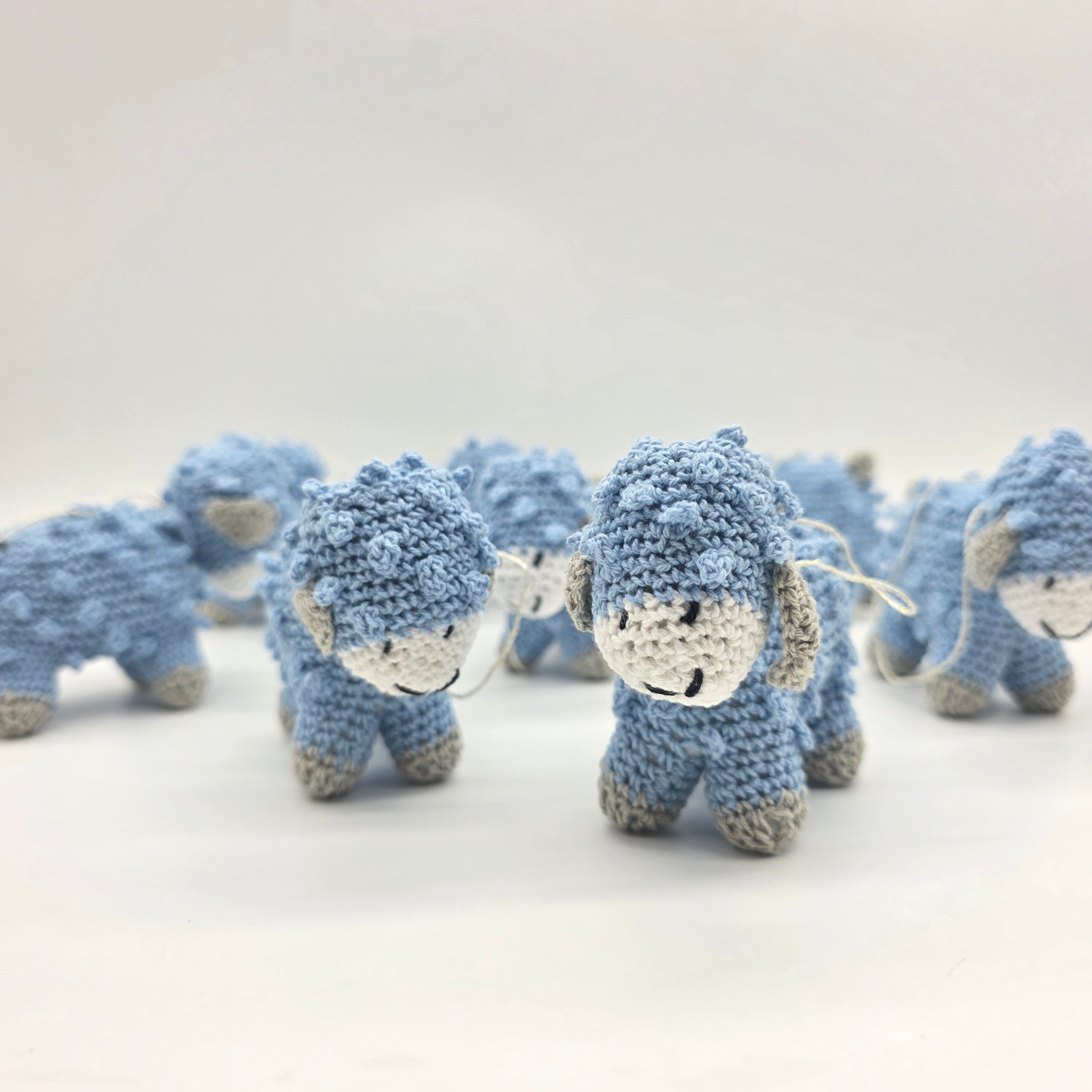 Tiny Blue Crochet Lamb Party Favor - Hanging Sheep Party Gift - Blue Baby Lamb with Drawstring - Set of 6 Crochet Favors