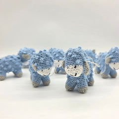 Tiny Blue Crochet Lamb Party Favor - Hanging Sheep Party Gift - Blue Baby Lamb with Drawstring - Set of 6 Crochet Favors
