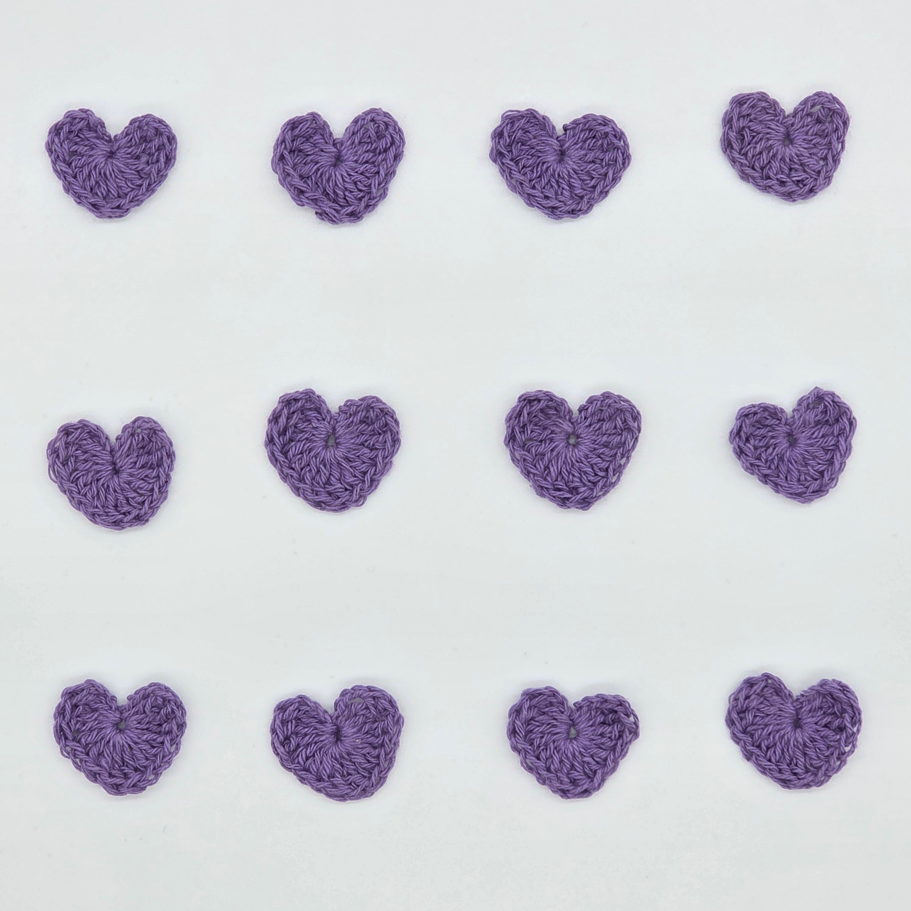 Tiny Purple Crochet Hearts Appliques Set of 12 - 1 Inch Small Knit Heart Embellishments for Scrapbooking, Valentine Crafts, Party Favors