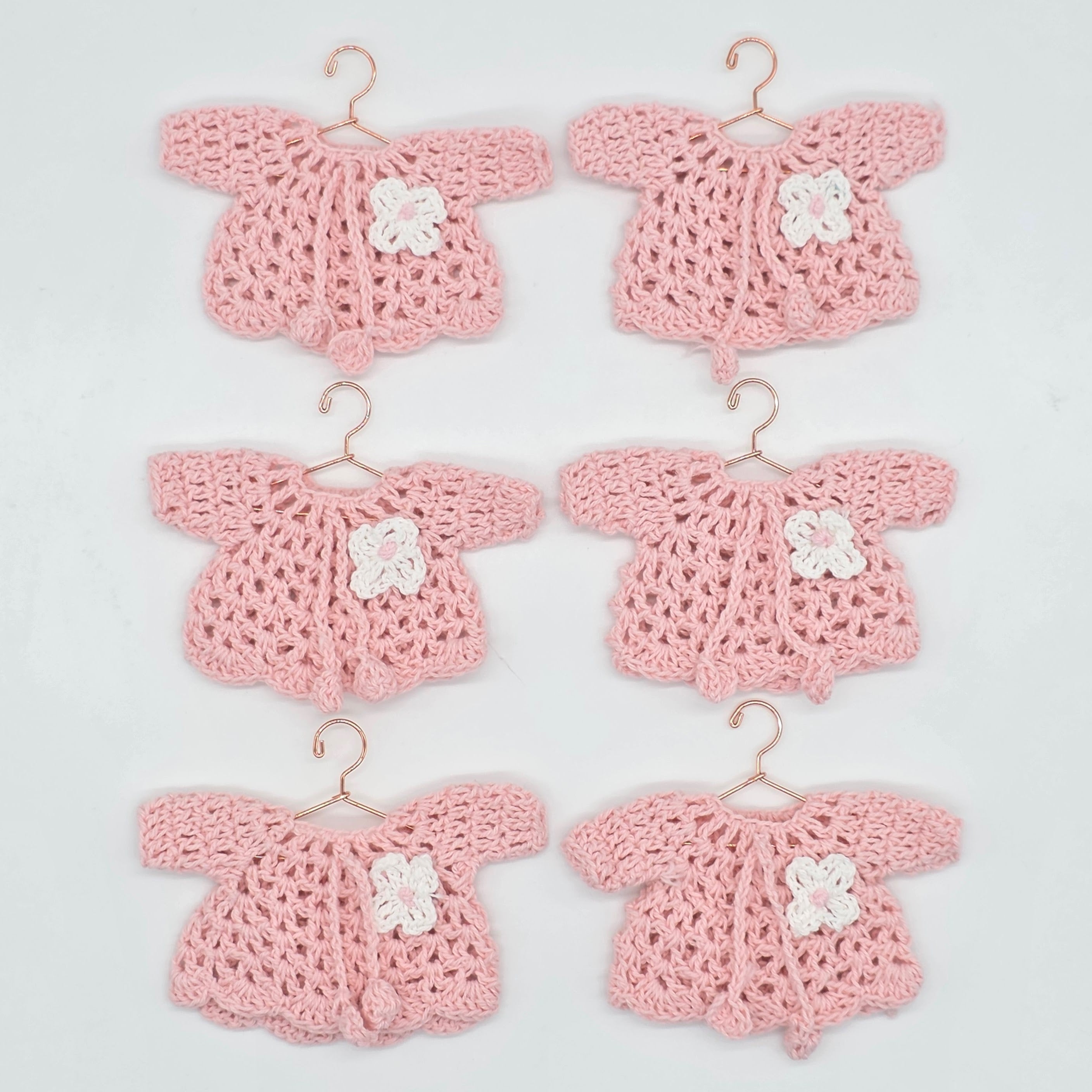 Pink Crochet Mini Sweater Baby Shower Favors - Set of 6 Cute Tiny Flower Clothes Garland Girl 1st Birthday Gender Reveal Decorations