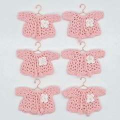 Pink Crochet Mini Sweater Baby Shower Favors - Set of 6 Cute Tiny Flower Clothes Garland Girl 1st Birthday Gender Reveal Decorations