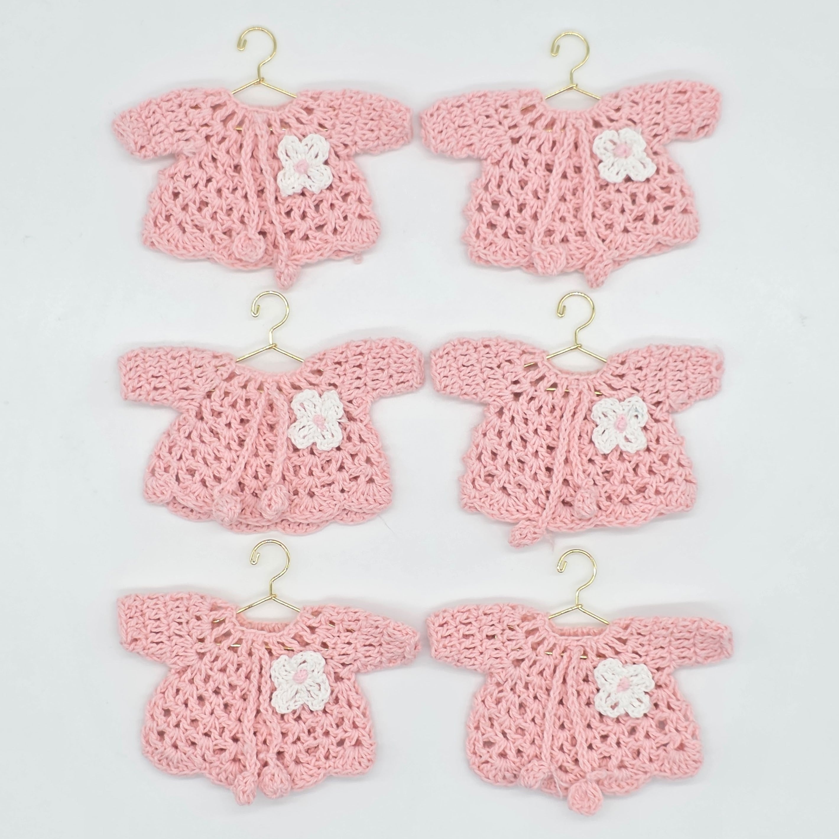 Pink Crochet Mini Sweater Baby Shower Favors - Set of 6 Cute Tiny Flower Clothes Garland Girl 1st Birthday Gender Reveal Decorations