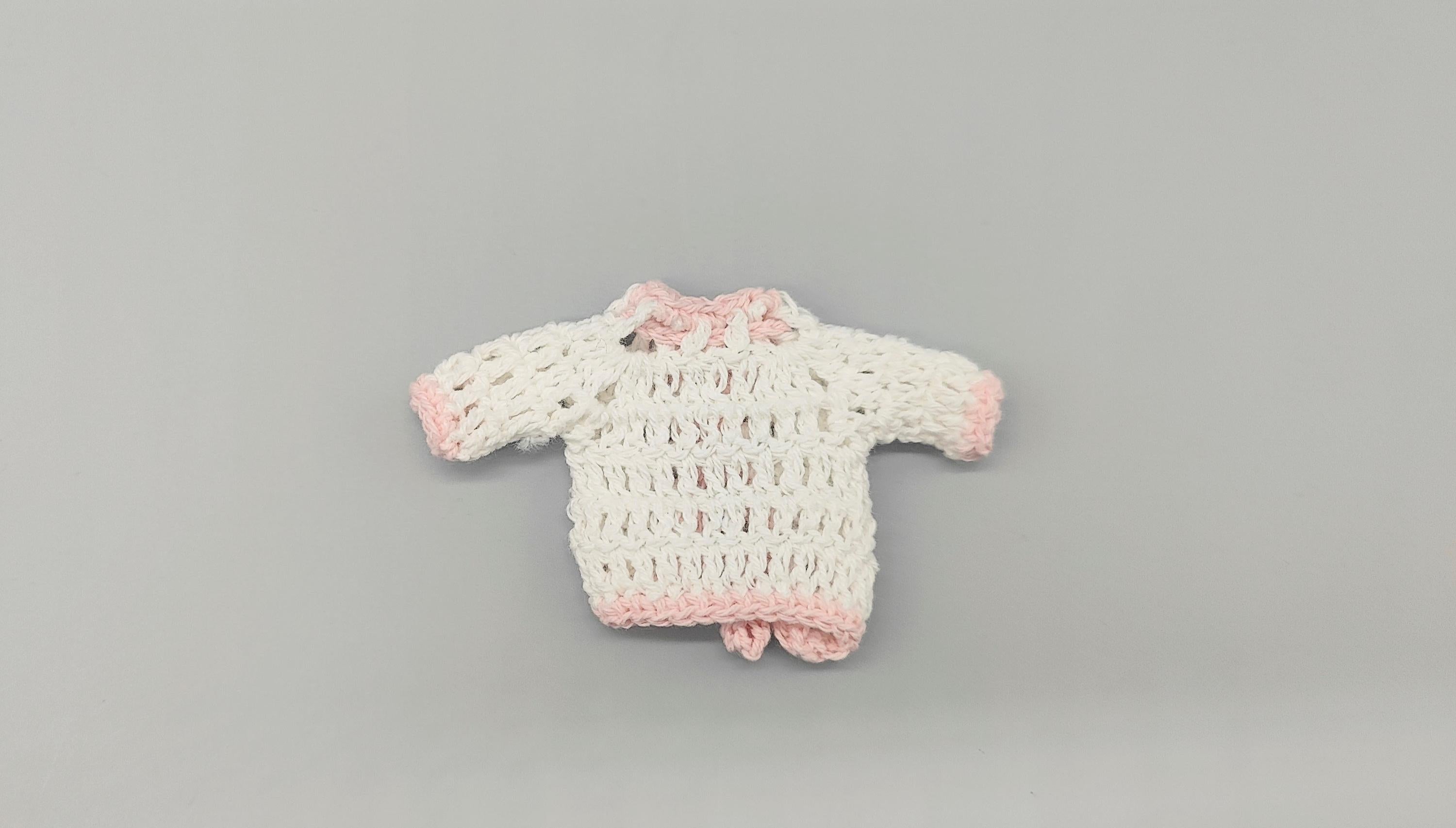 Baby white knit crochet mini jacket with baby pink outline, cute, baby ...