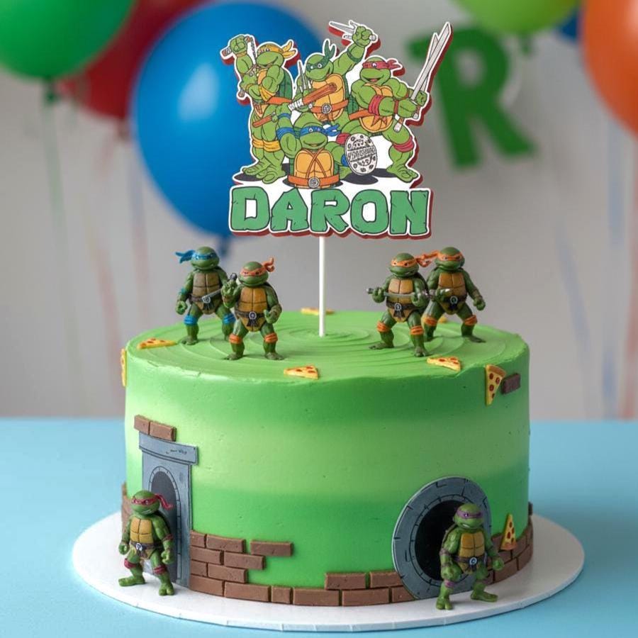 Cowabunga! Custom TMNT Birthday Cake Topper with distinct red silhouette offset layer