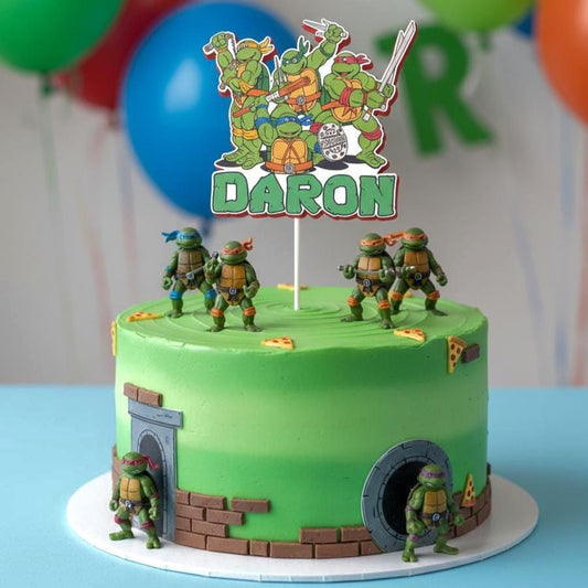 Cowabunga! Custom TMNT Birthday Cake Topper with distinct red silhouette offset layer