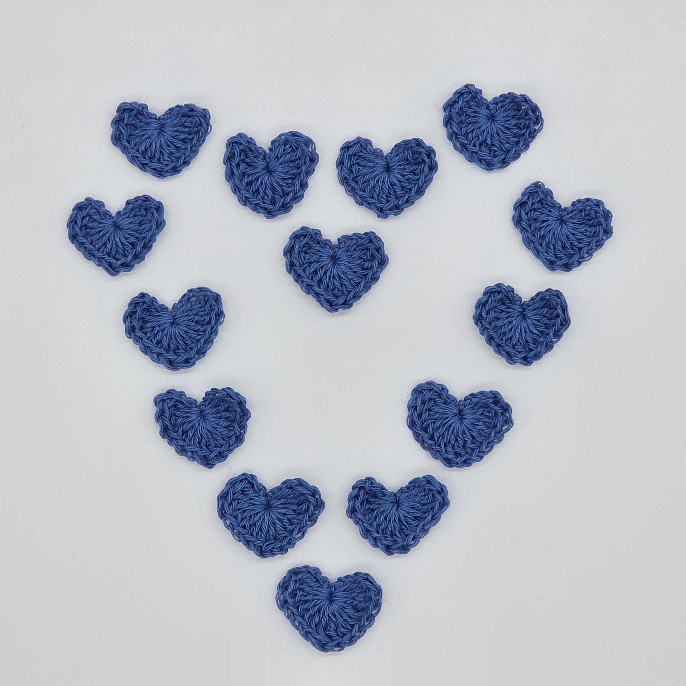 Set of 12 Tiny Blue Crochet Hearts - 1 inch Mini Hand-Stitched Appliques for Scrapbooking, Crafts & Table Scatter