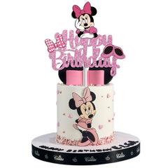 Custom Minnie-inspired Happy Birthday Cake Topper - Shimmery Pink iconic mouse cake topper