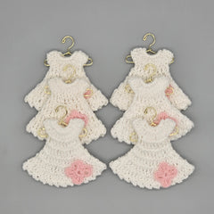 Set of 6 - White crochet Baby Dress with Pink Flower, Baby shower favors, Baby Pink, Baby welcome, Crochet mini dress, quinceanera communion