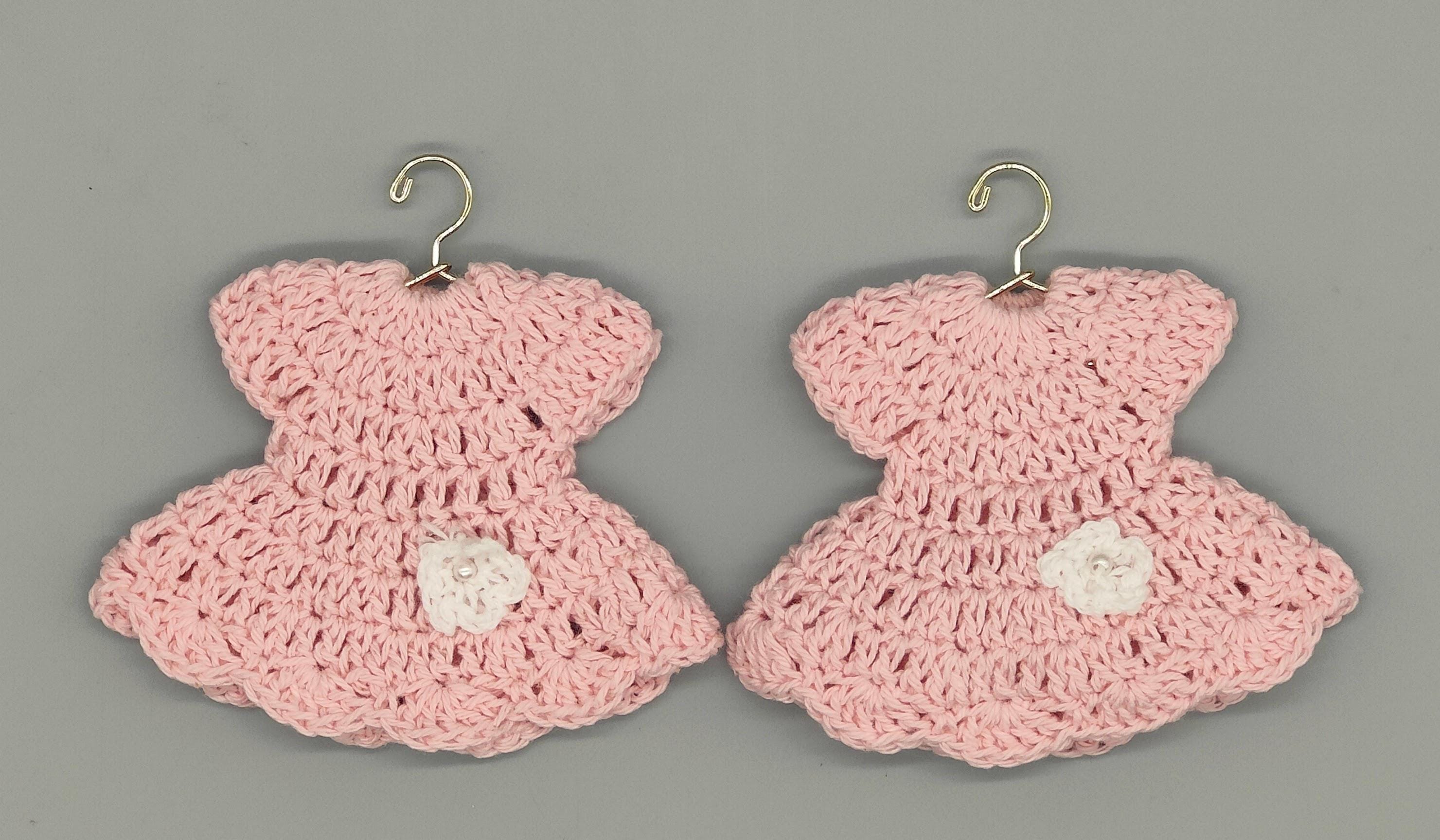 Set of 6 Pink Crochet Baby Dress Favors with White Flower