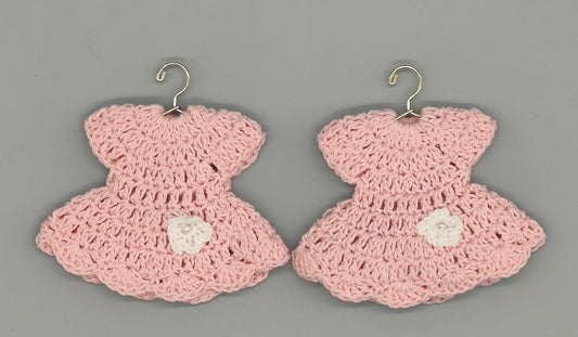 Set of 6 Pink Crochet Baby Dress Favors with White Flower