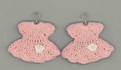 Set of 6 Pink Crochet Baby Dress Favors with White Flower