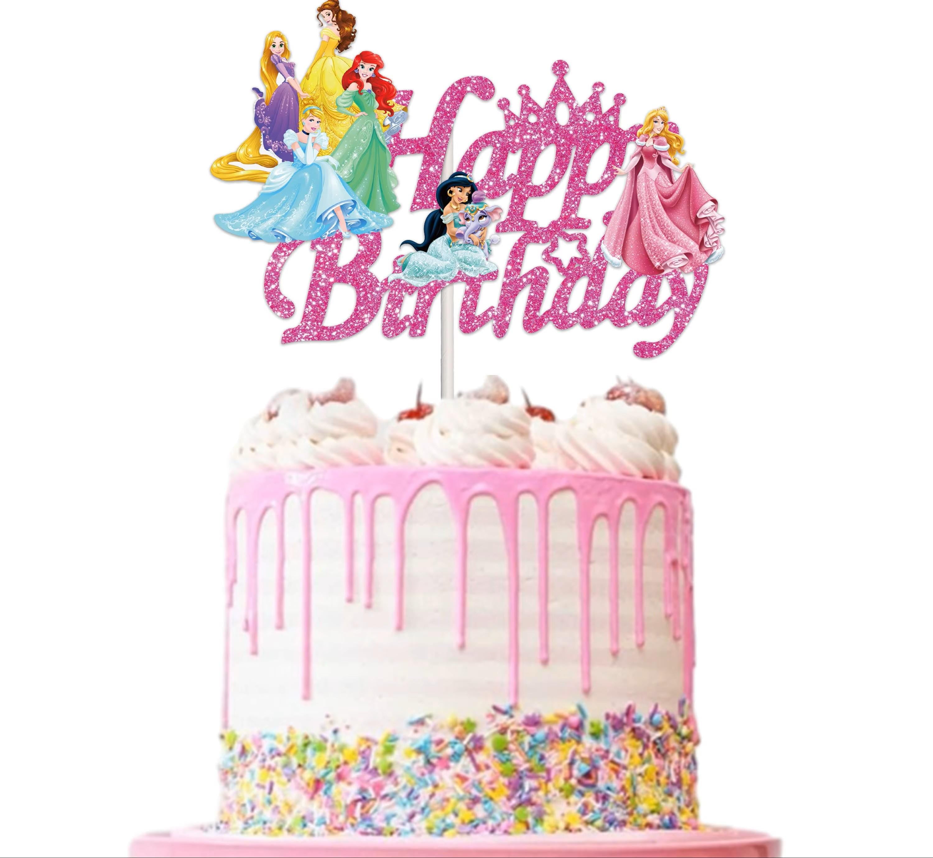 Custom Fairy Tale Princess Magical Birthday Cake Topper- Shimmery Pink iconic Princess-inspired cake topper