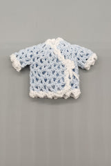Crochet mini jacket, baby blue with white trim, cute favors, baby shower, baby welcome, crochet favors, baby shower favours, Set of 6
