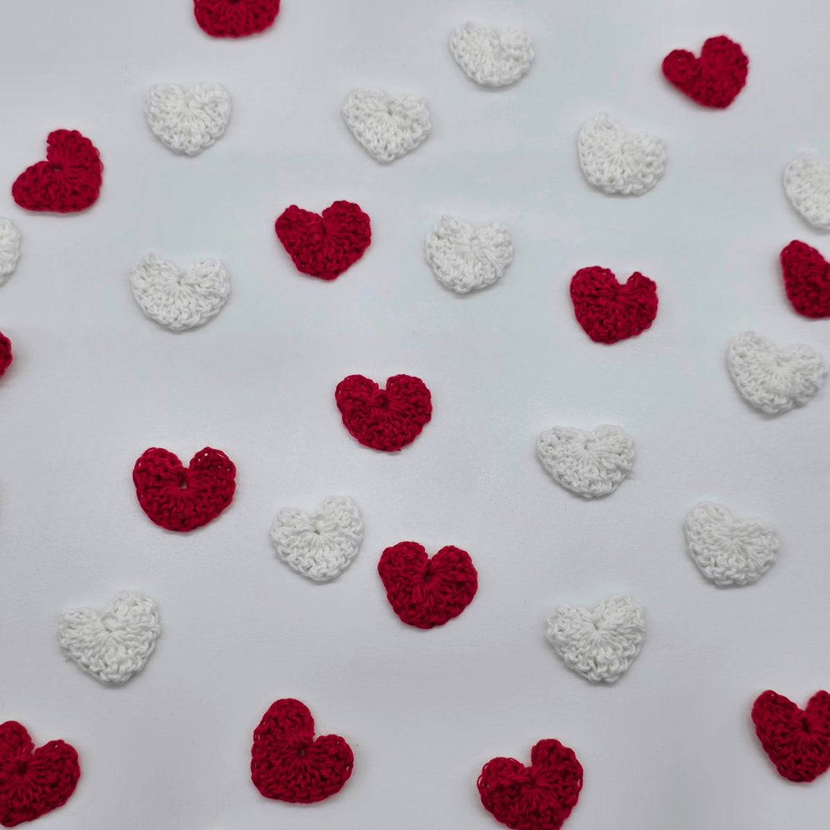 12pc Tiny Crochet Hearts - Mini 1” Handmade Yarn Hearts for Valentine’s Day, Scrapbooking, Crafts & Table Scatter - Red & White Set