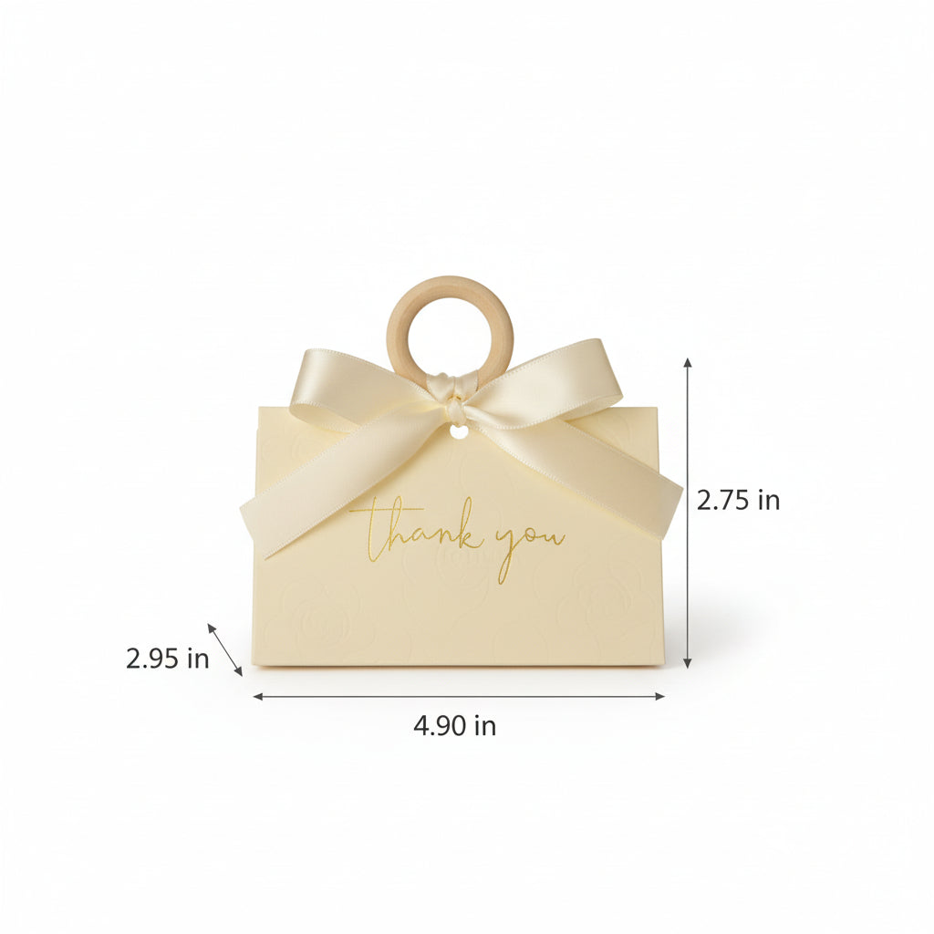 Elegant Wedding Favor Boxes with Wooden Handle & Ribbon - "Thank You" Guest Gift Box - Party Favor Boxes & Party Gifts  - Set of 12
