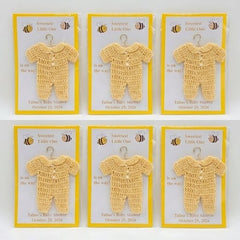 Bee Baby Shower Favors Set of 6 | Mini Crochet Yellow Onesie on 4x6 Custom Card | Personalized Guest Gifts | Gender Neutral Favor