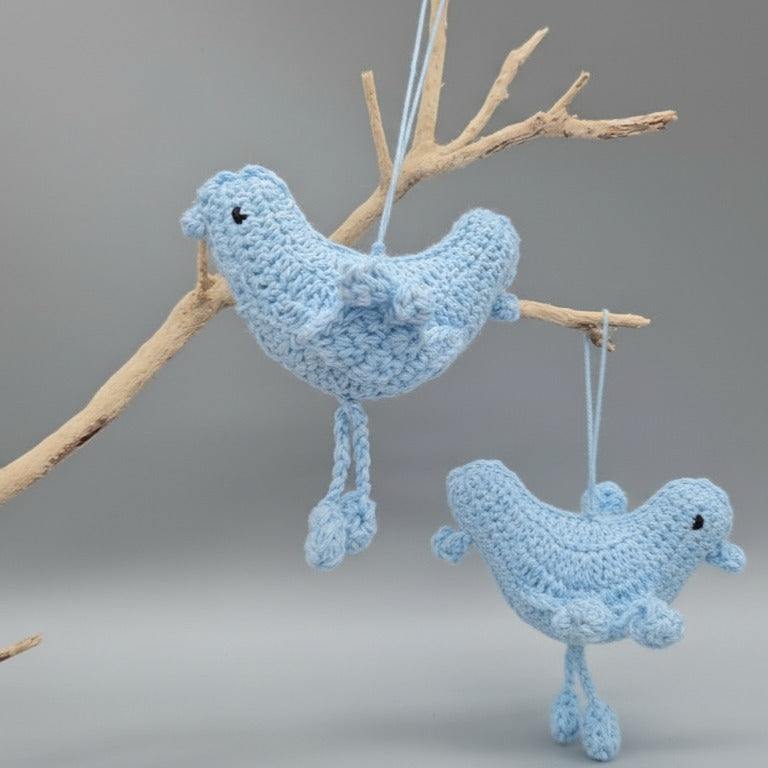 Set of 6 Blue Crochet Bird Ornaments | Handmade Baby Shower Decor | Nursery Hanging Decoration | Love Bird Party Favors