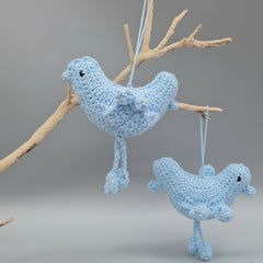 Set of 6 Blue Crochet Bird Ornaments | Handmade Baby Shower Decor | Nursery Hanging Decoration | Love Bird Party Favors