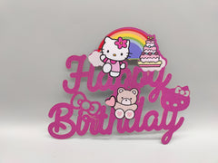 Custom Kitty Happy Birthday Cake Topper - Shimmery Pink Kitty Birthday Decoration