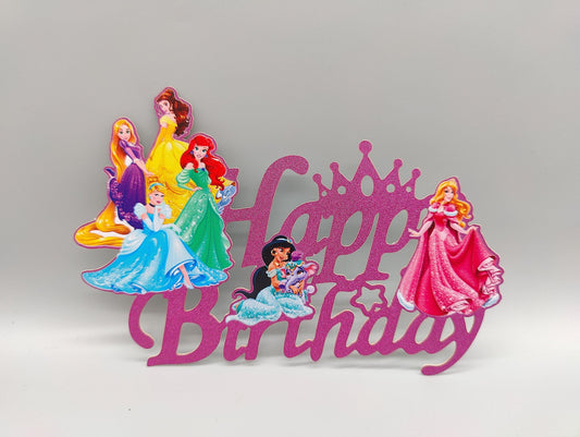 Custom Fairy Tale Princess Magical Birthday Cake Topper- Shimmery Pink iconic Princess-inspired cake topper