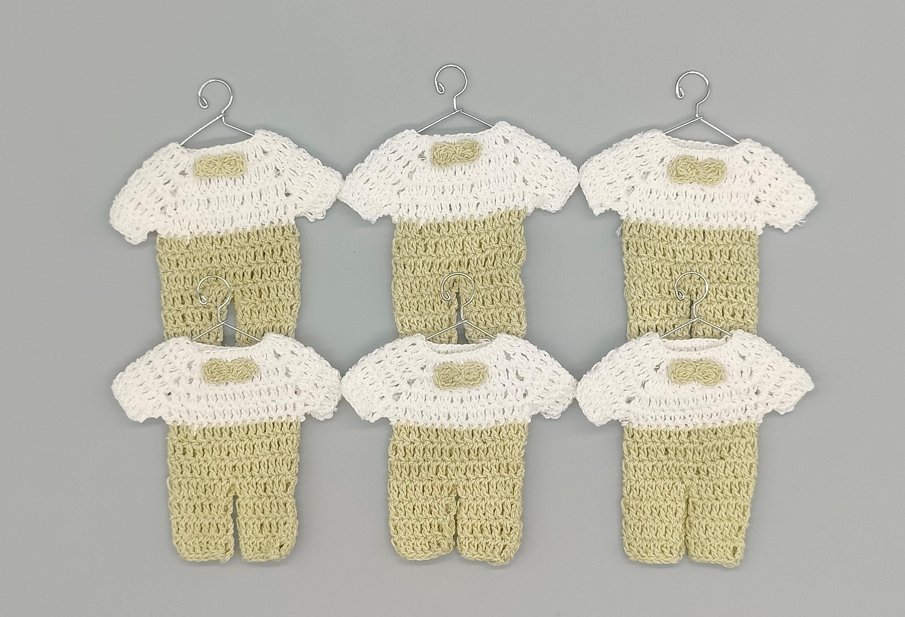 Crochet Baby Outfit Favors | Sage Green Mini Overalls | Gender Neutral Baby Shower Decorations | Baptism Favors | Set of 6 | Baby Welcome