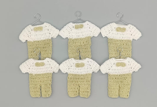 Crochet Baby Outfit Favors | Sage Green Mini Overalls | Gender Neutral Baby Shower Decorations | Baptism Favors | Set of 6 | Baby Welcome