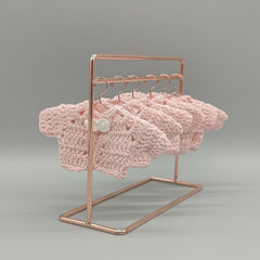 Set of 6 Mini Crochet Baby Jackets in Baby Pink with White Flower & Drawstrings - Shower Favors, Keepsakes, Party Decor