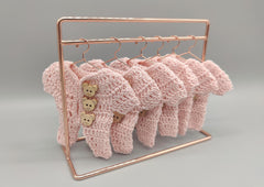Set of 6 - Baby Pink Crochet Onesie with Wooden Teddy Bear Buttons, Baby shower, Baby welcome favors, Crochet mini outfit