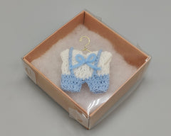Set of 6 Mini Crochet Baby Overall Favors with bowtie - Baby Shower, Gender Reveal, Baby Welcome - Hanger and box options available!