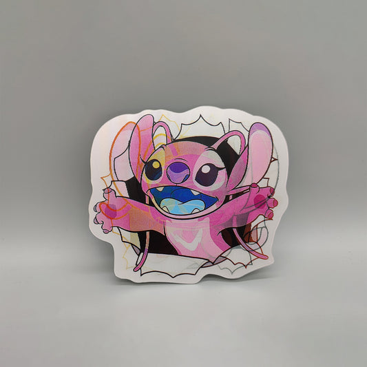 3D Pink Extraterrestrial Dog Lenticular Sticker – Waterproof Decal