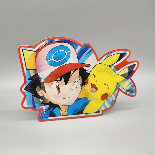 3D Pokémon & Ash Ketchum Lenticular Sticker – Dynamic Anime Decal