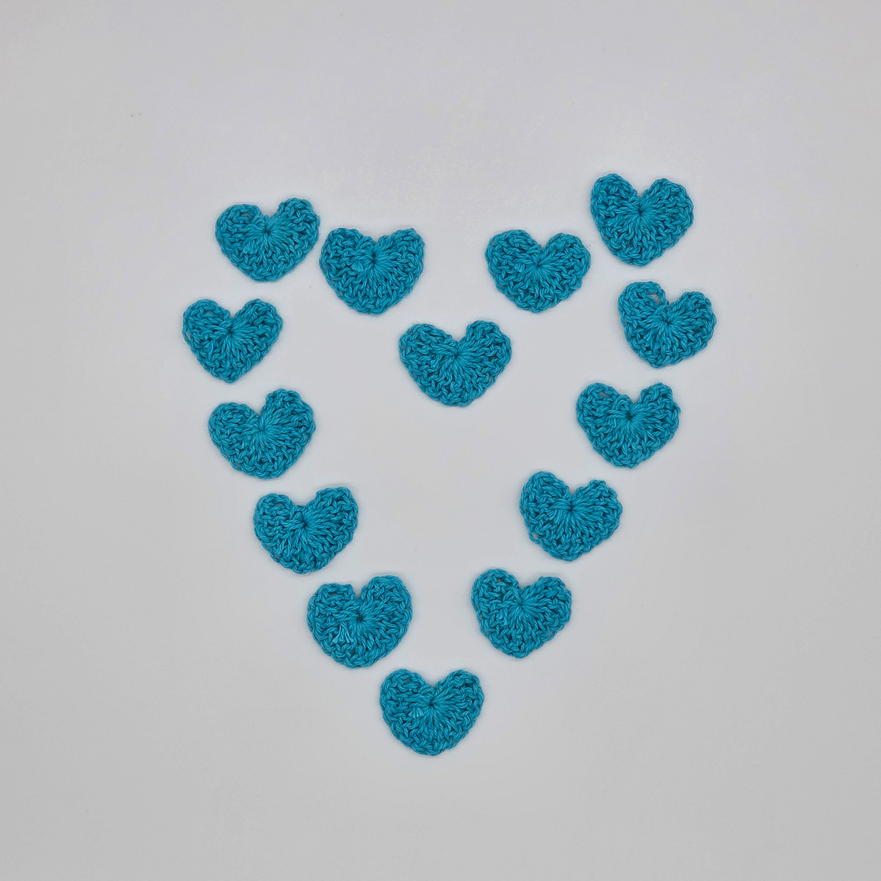 Set of 12 Tiny Turquoise Crochet Hearts - 1inch Mini Hand-Stitched Appliques for Scrapbooking, Crafts & Table Scatter