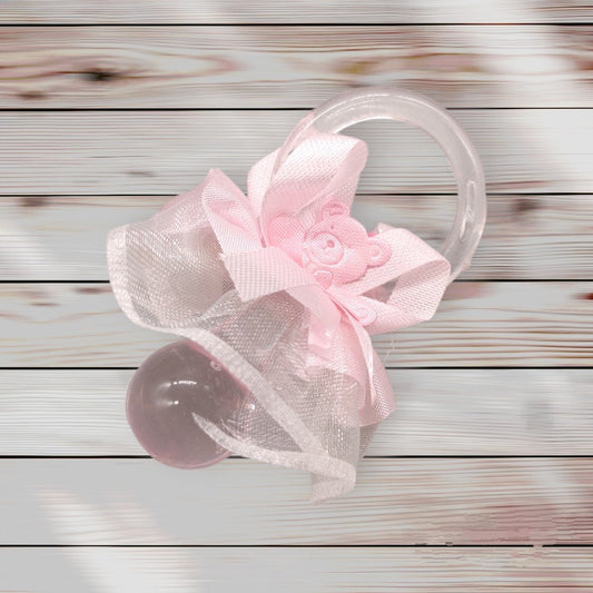 Baby Pink Pacifier Favor with pink lace and pink Teddy Bear - Set of 6