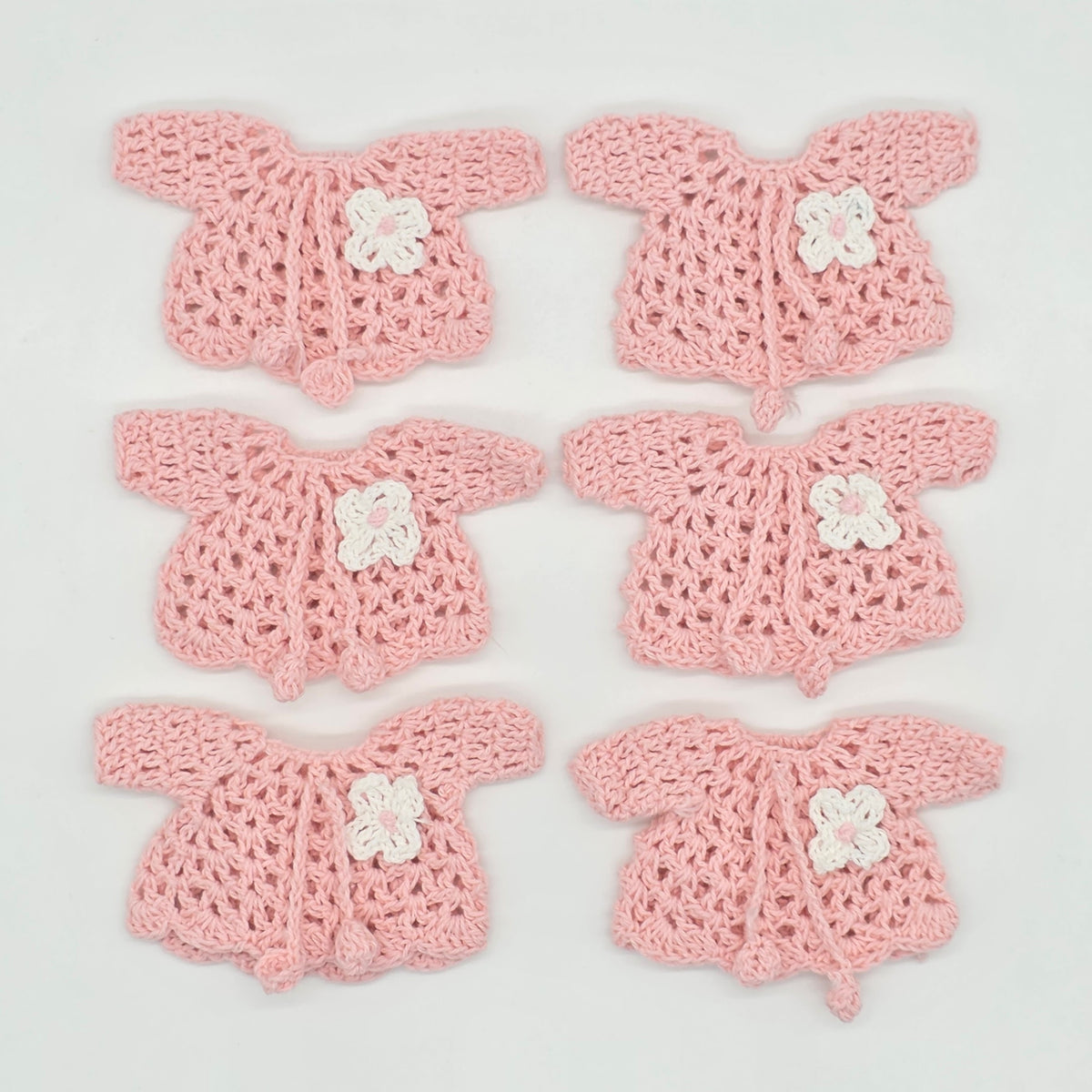 Pink Crochet Mini Sweater Baby Shower Favors - Set of 6 Cute Tiny Flower Clothes Garland Girl 1st Birthday Gender Reveal Decorations