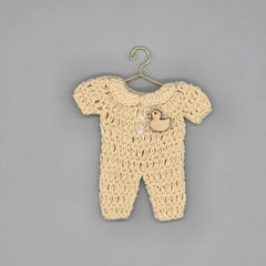 Set of 6 - Baby Cream Crochet Onesie with Wooden Duckie Charm, Baby shower favors, Crochet mini outfit