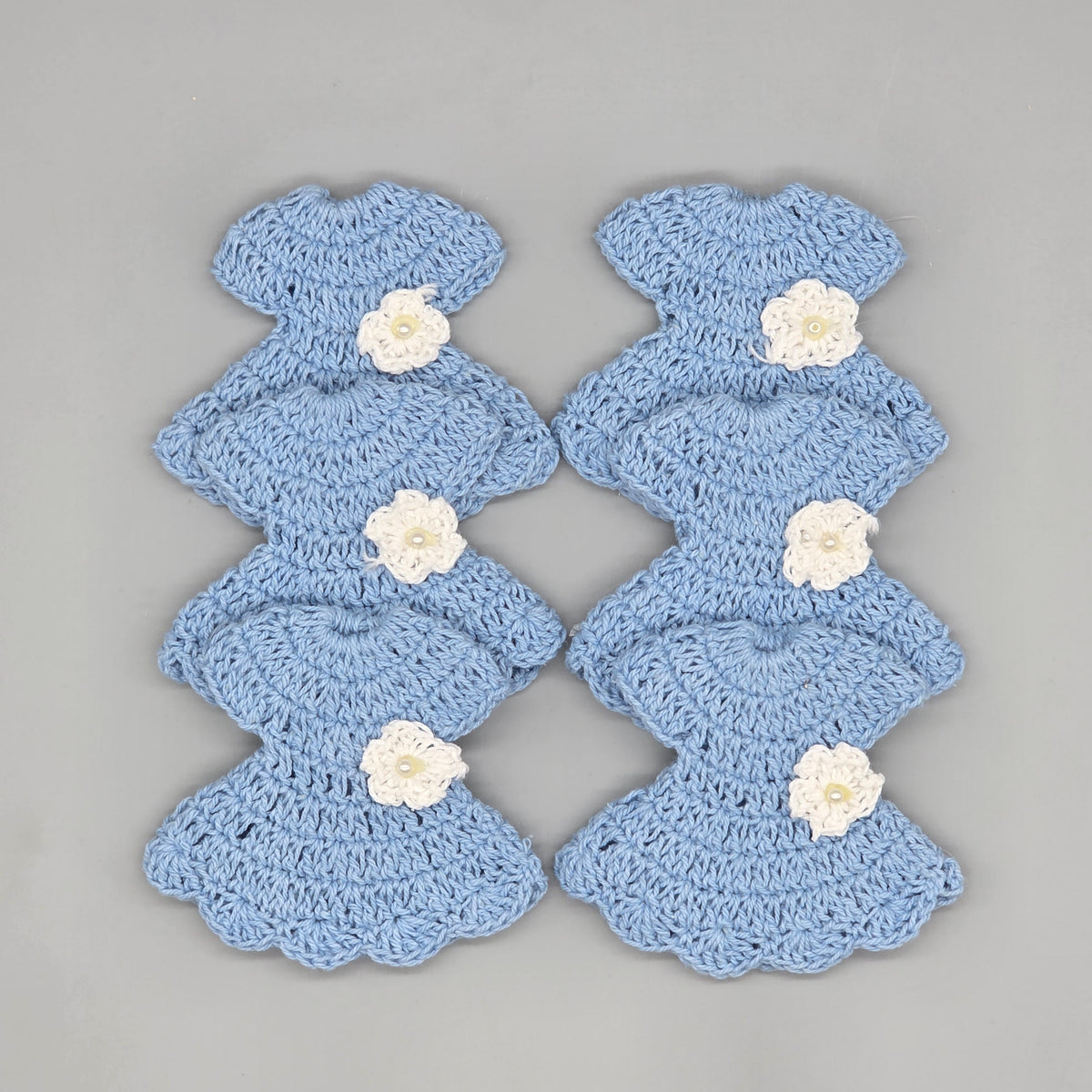 Set of 6 Baby Blue Crochet Dress Favors | Mini Dress Hanging Decor | Christening Baptism Shower Decor