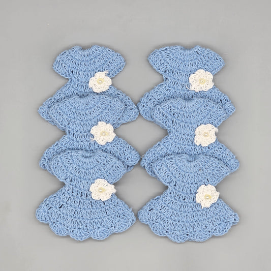 Set of 6 Baby Blue Crochet Dress Favors | Mini Dress Hanging Decor | Christening Baptism Shower Decor