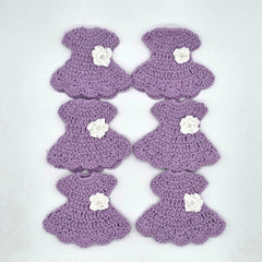 Set of 6 Mini Crochet Dress Party Favor & Party Gift - Lilac Tiny Dress for Baby Shower, Bridal Shower, or Dollhouse Decor